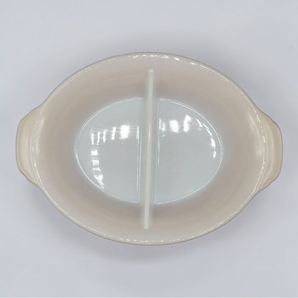 Vintage Fire King Peach Luster Reverse Logo Divided Casserole Serving Dish #468 - Picture 5 of 9